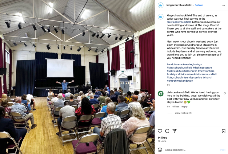 Instagram post about our last service at the Civic Centre
