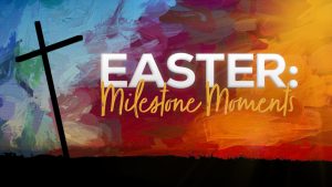 Easter graphic showing a cross and the Easter title